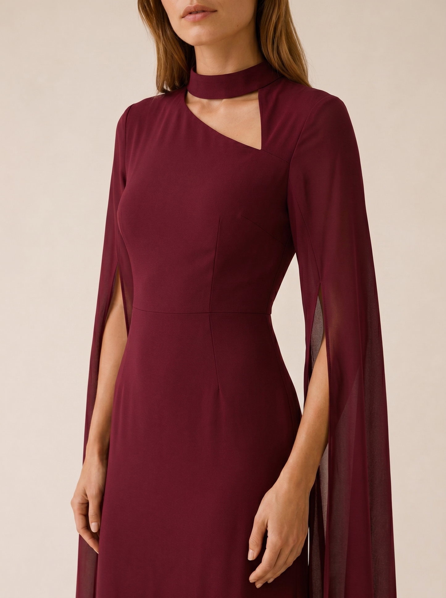 Elysia | Anteross Wedding Guest Chiffon Maxi Dress with Cape Sleeves