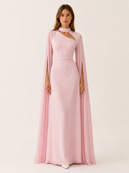 Elysia | Anteross Wedding Guest Chiffon Maxi Dress with Cape Sleeves