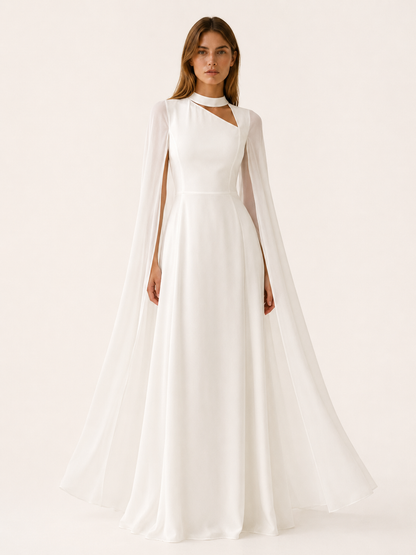 Elysia | Anteross Wedding Guest Chiffon Maxi Dress with Cape Sleeves