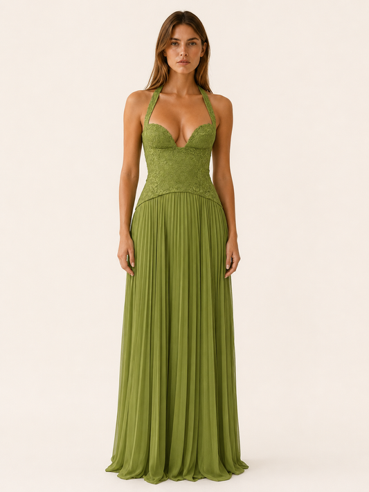 Estelle | Anteross Wedding Guest Lace Bodice Maxi Dress with Pleated Skirt