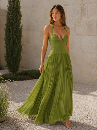 Estelle | Anteross Wedding Guest Lace Bodice Maxi Dress with Pleated Skirt