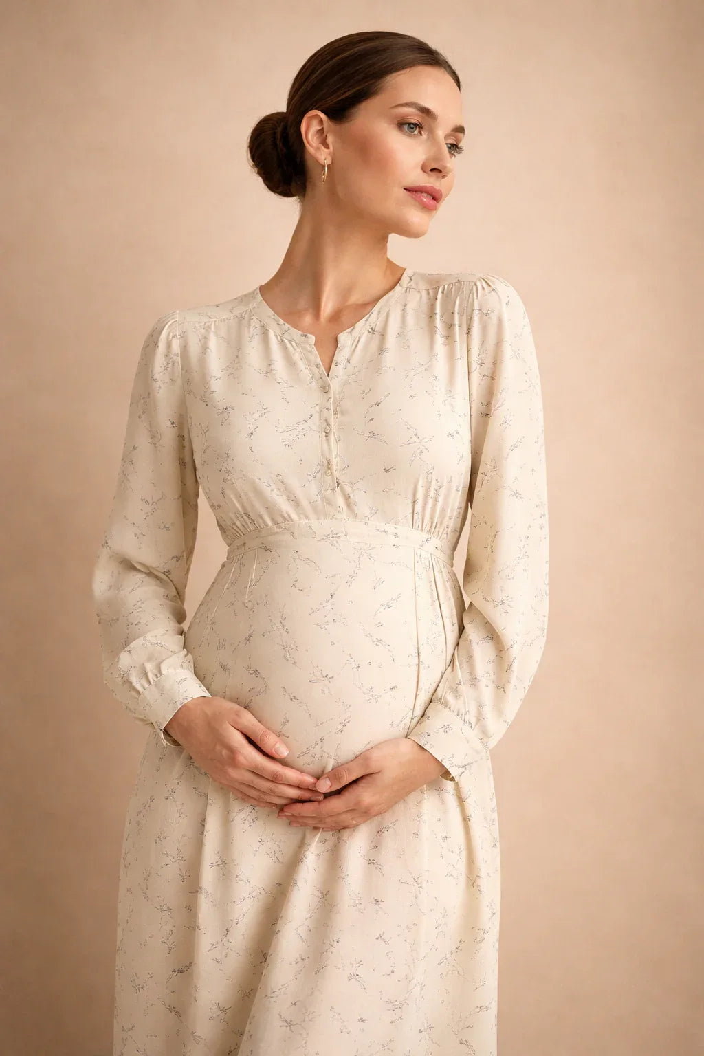 Maternity Maxi Dress – Long Sleeve Floral Pregnancy Dress, Empire Waist