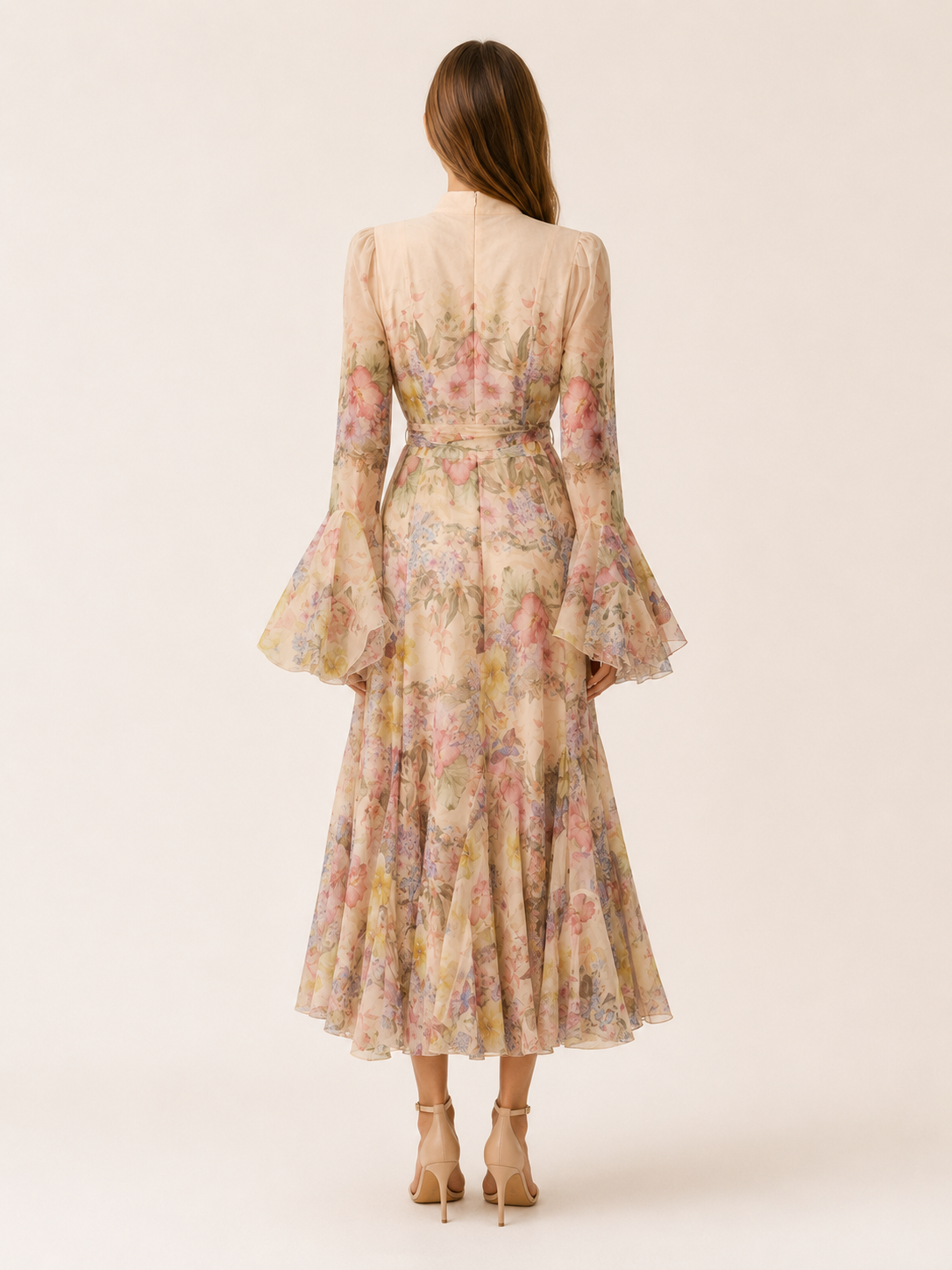 Aurelia | Anteross Wedding Guest Floral Ruffle-Cuff Maxi Dress