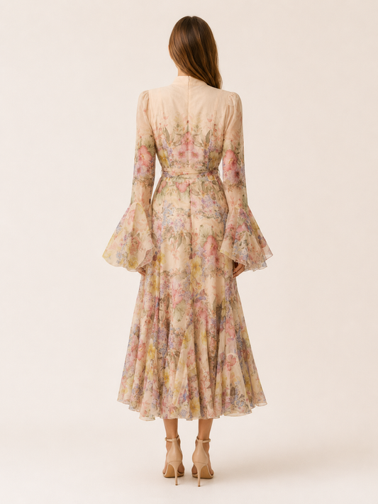 Aurelia | Anteross Wedding Guest Floral Ruffle-Cuff Maxi Dress