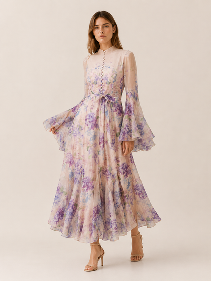 Aurelia | Anteross Wedding Guest Floral Ruffle-Cuff Maxi Dress