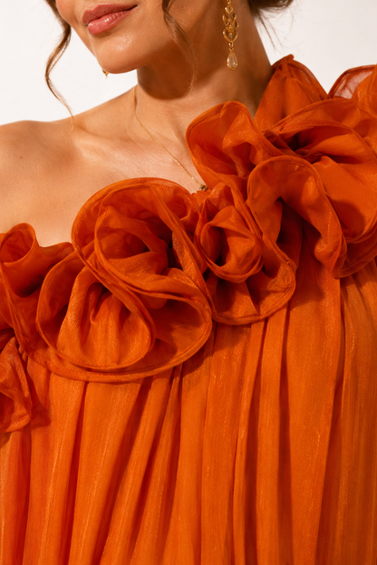 Orange Maternity Maxi Dress with One Shoulder Ruffle Detail – Baby Shower Pregnancy Dress