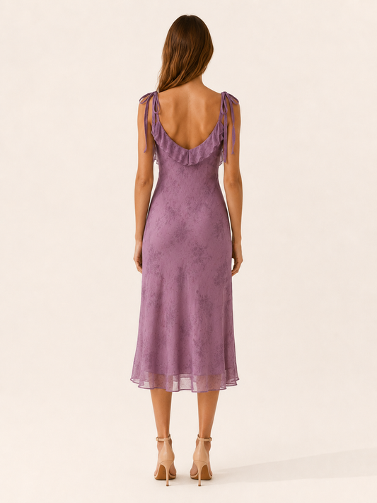 Celeste | Anteross Wedding Guest Floral Ruffle Midi Dress with Tie Straps