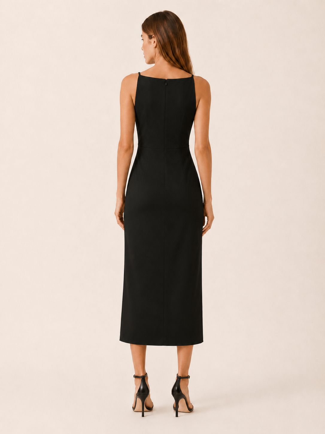 Celeste | Anteross Wedding Guest Straight Neck Midi Dress with Sleeveless Cut