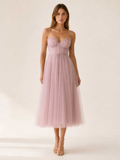 Celeste | Anteross Wedding Guest Tulle Midi Dress with Sweetheart Neck