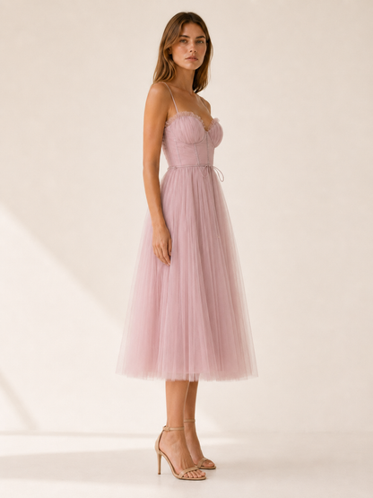 Celeste | Anteross Wedding Guest Tulle Midi Dress with Sweetheart Neck
