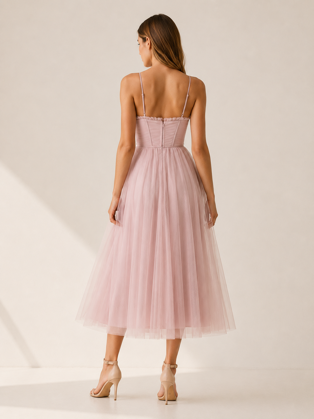 Celeste | Anteross Wedding Guest Tulle Midi Dress with Sweetheart Neck