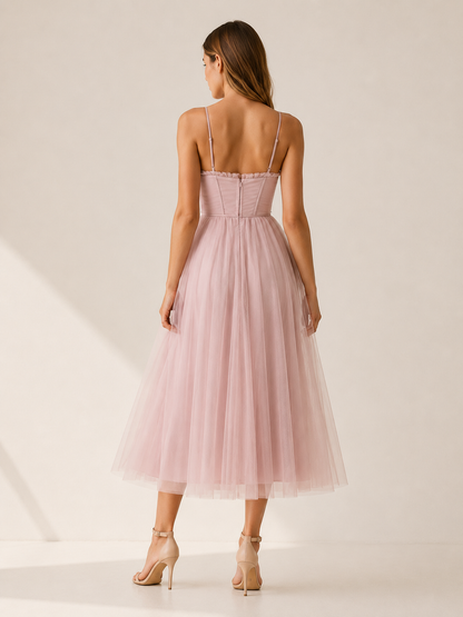 Celeste | Anteross Wedding Guest Tulle Midi Dress with Sweetheart Neck