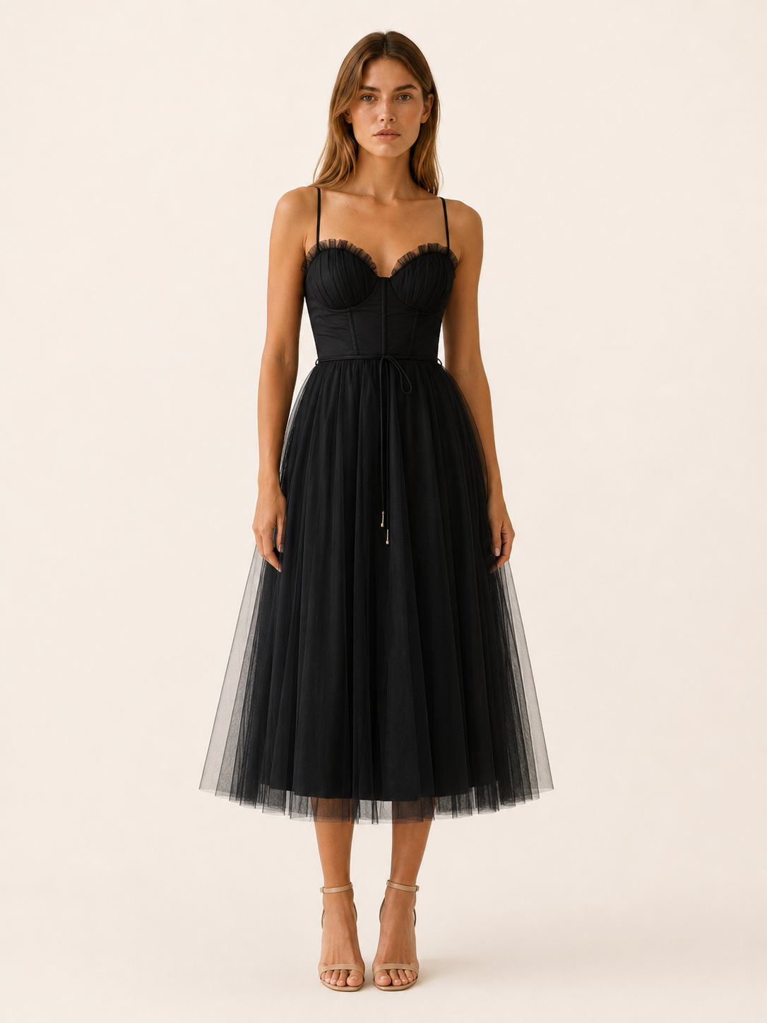 Celeste | Anteross Wedding Guest Tulle Midi Dress with Sweetheart Neck