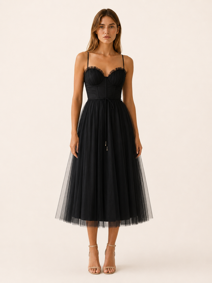 Celeste | Anteross Wedding Guest Tulle Midi Dress with Sweetheart Neck