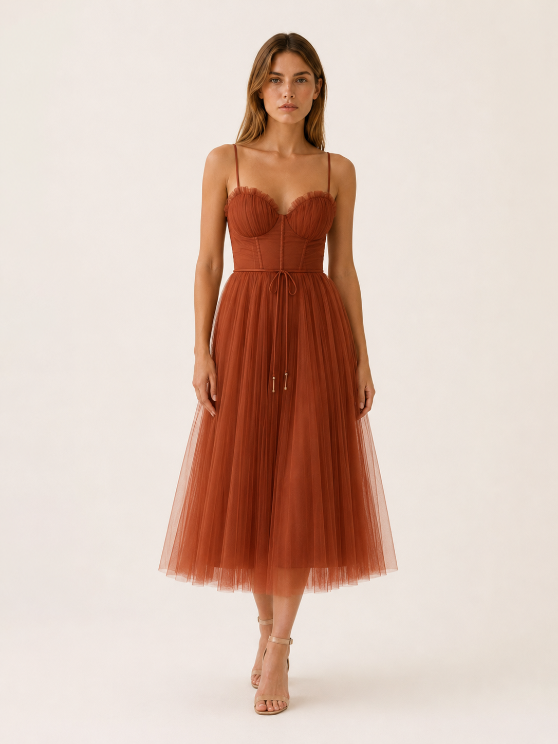 Celeste | Anteross Wedding Guest Tulle Midi Dress with Sweetheart Neck