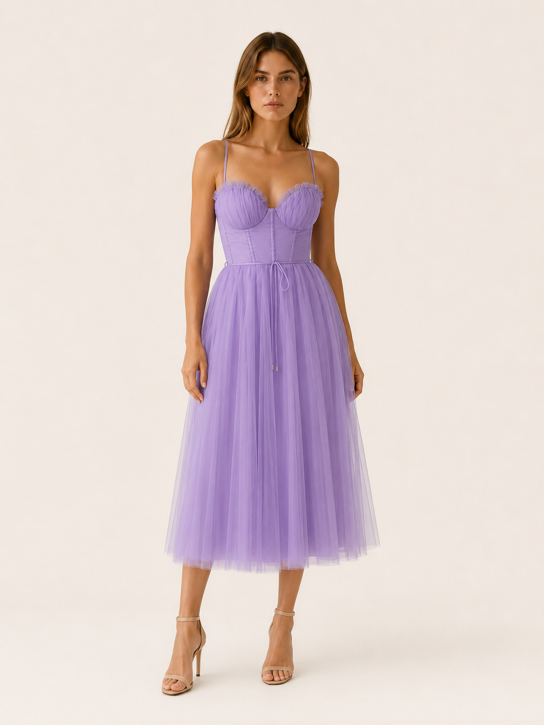 Celeste | Anteross Wedding Guest Tulle Midi Dress with Sweetheart Neck