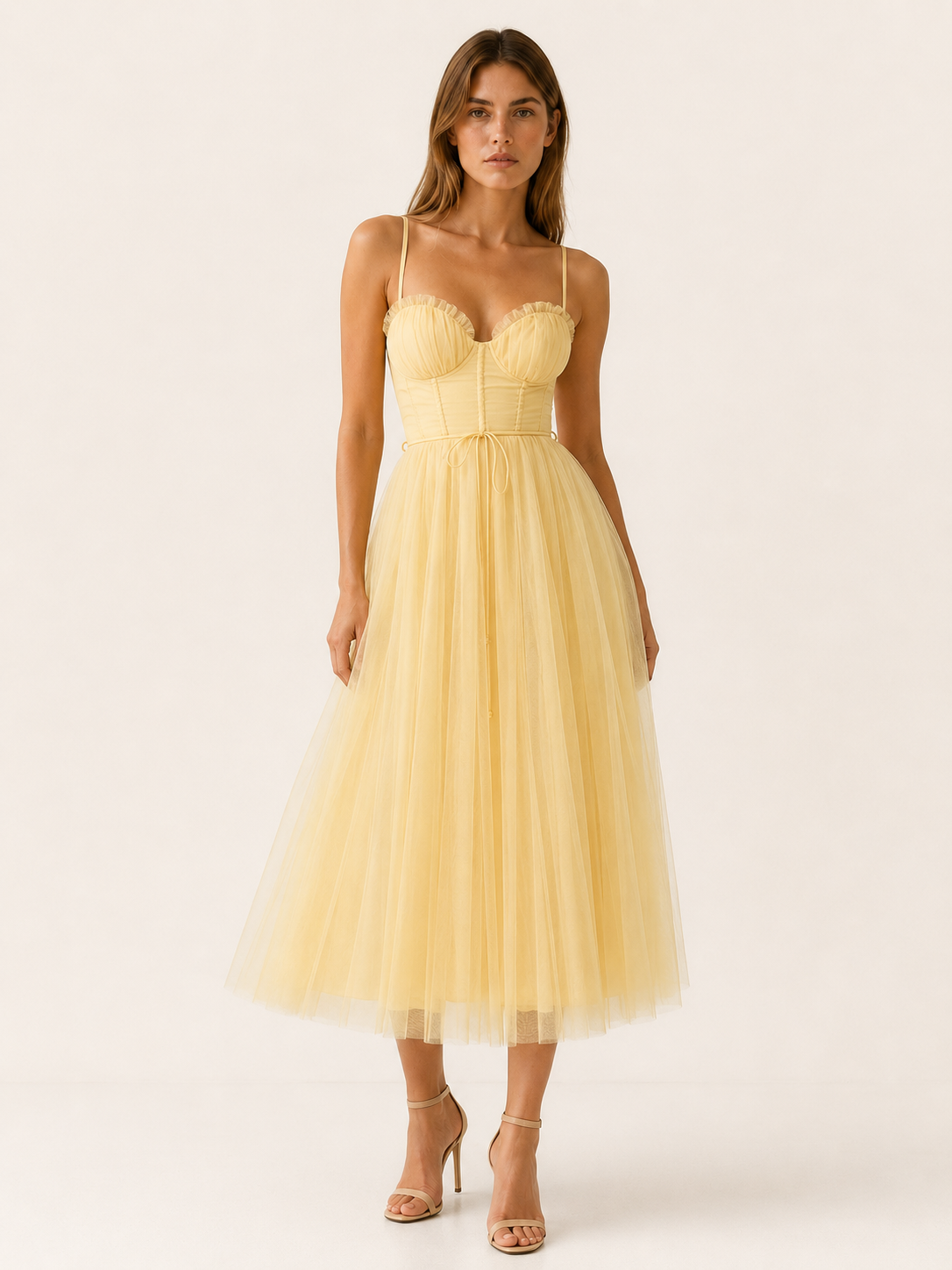 Celeste | Anteross Wedding Guest Tulle Midi Dress with Sweetheart Neck
