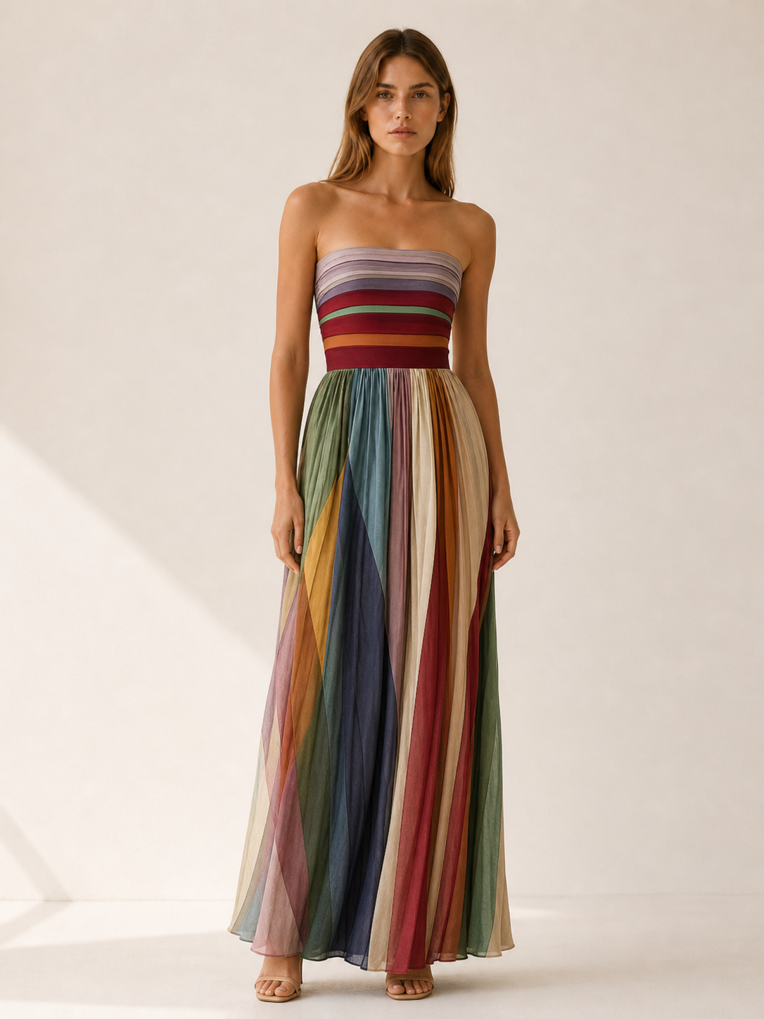 Seraphine | Anteross Wedding Guest Strapless Maxi Dress with Pleated Skirt