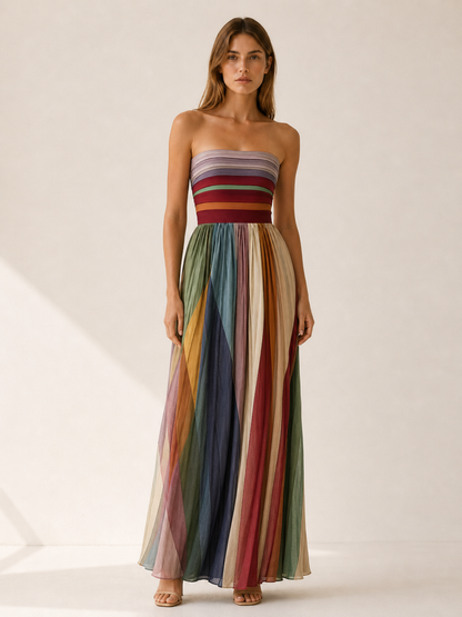 Seraphine | Anteross Wedding Guest Strapless Maxi Dress with Pleated Skirt
