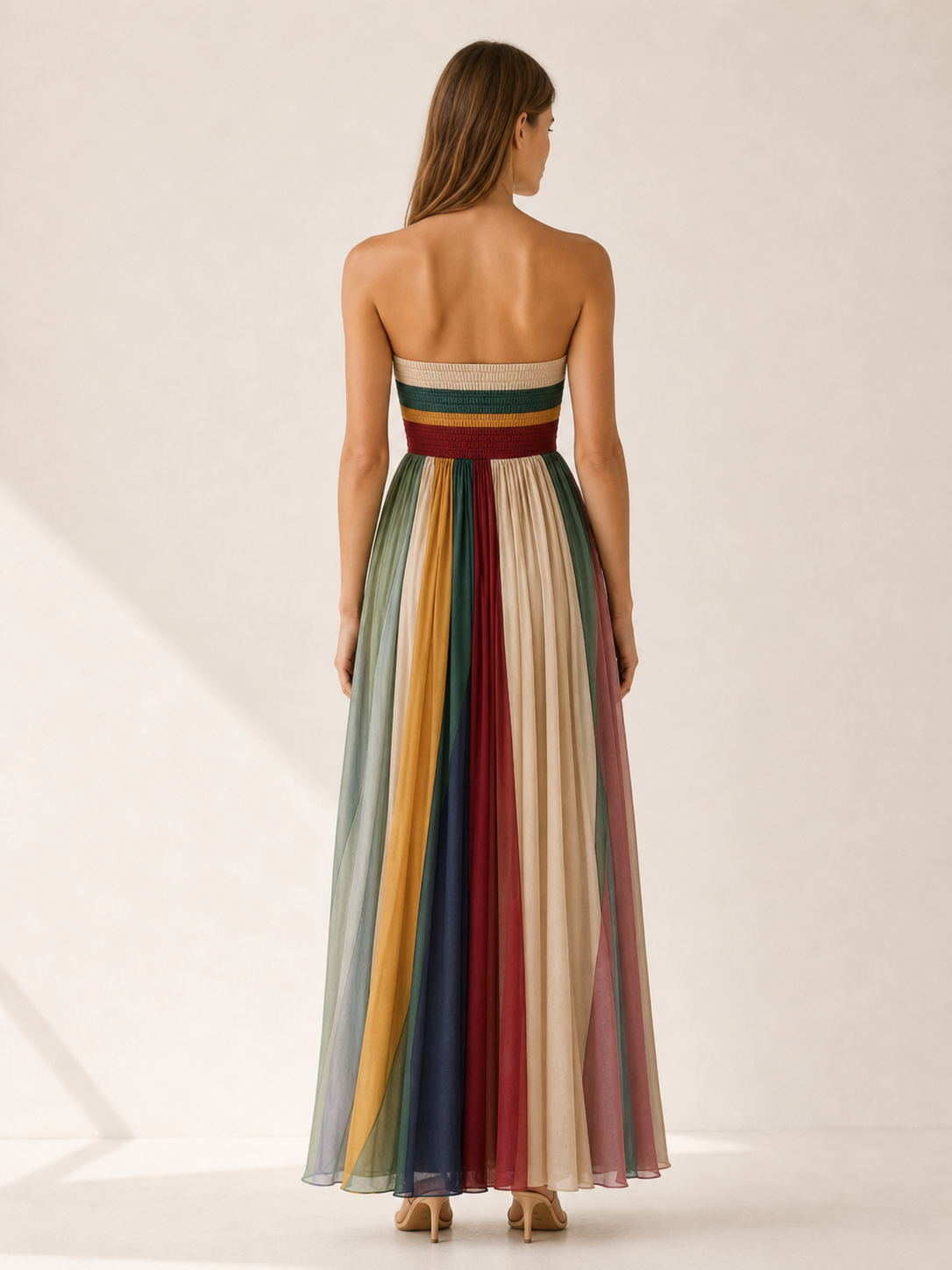 Seraphine | Anteross Wedding Guest Strapless Maxi Dress with Pleated Skirt