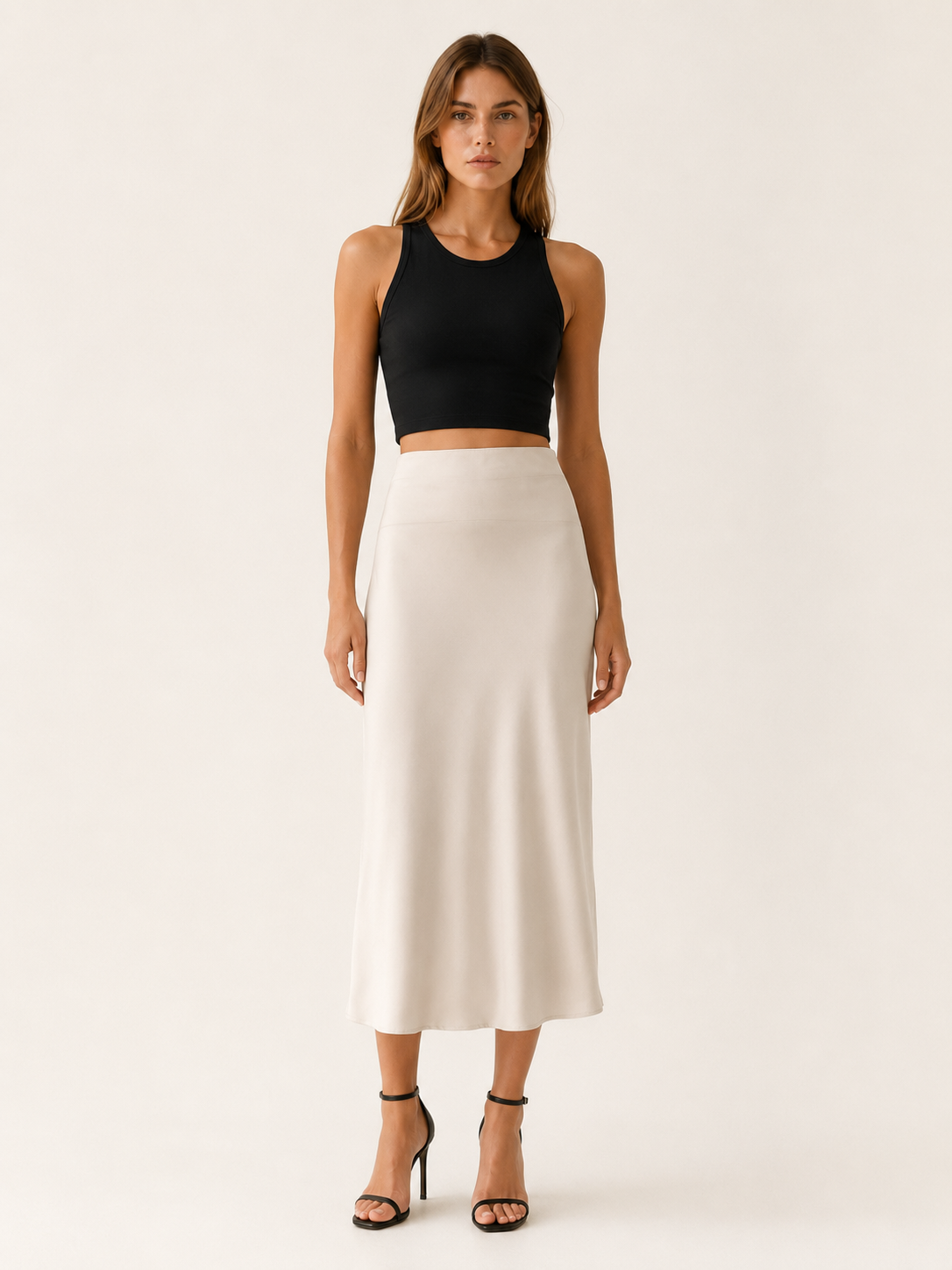 Aurelia | Anteross Satin Midi Skirt with High Waist