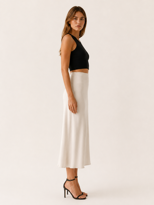 Aurelia | Anteross Satin Midi Skirt with High Waist