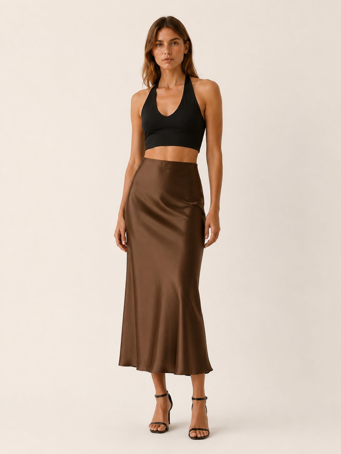 Aurelia | Anteross Satin Midi Skirt with High Waist