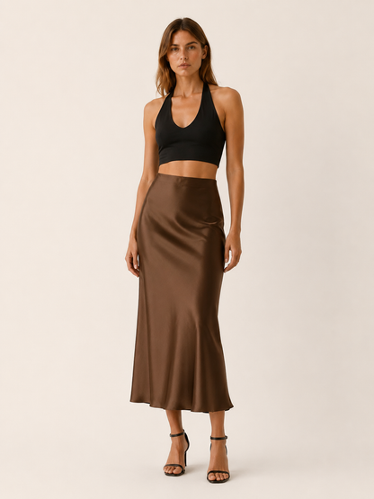Aurelia | Anteross Satin Midi Skirt with High Waist