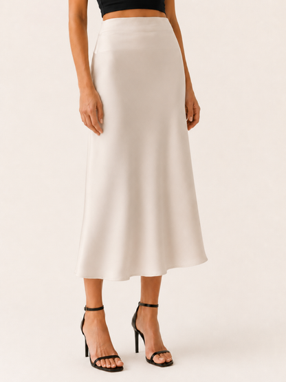 Aurelia | Anteross Satin Midi Skirt with High Waist