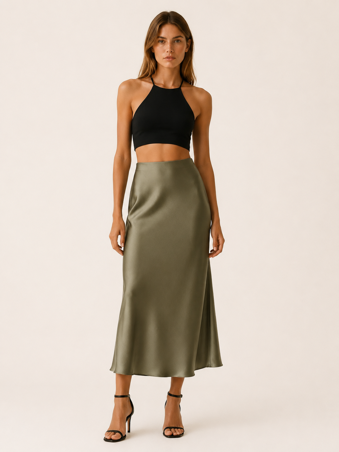 Aurelia | Anteross Satin Midi Skirt with High Waist