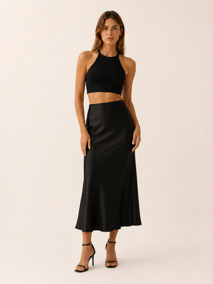 Aurelia | Anteross Satin Midi Skirt with High Waist