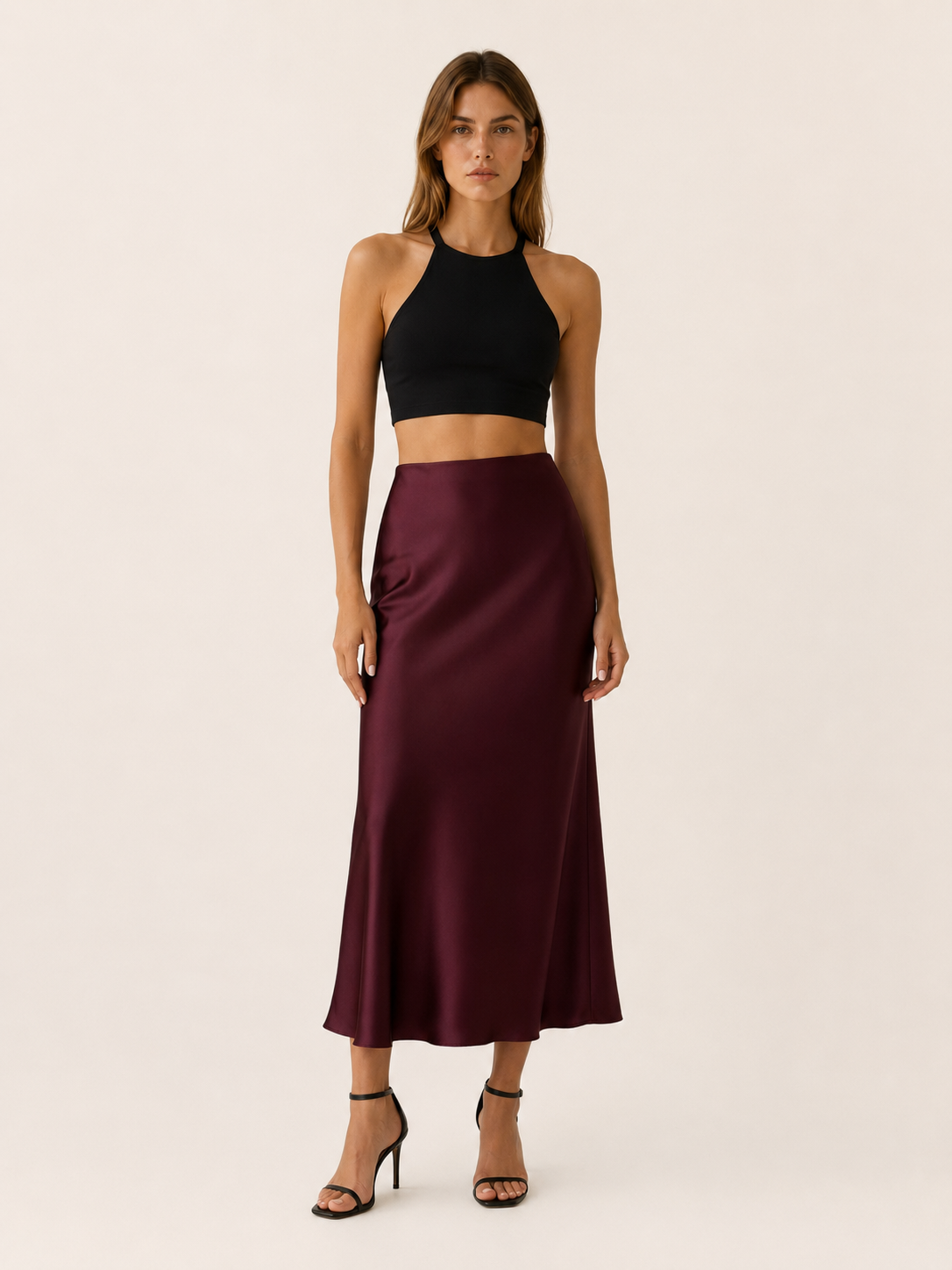 Aurelia | Anteross Satin Midi Skirt with High Waist