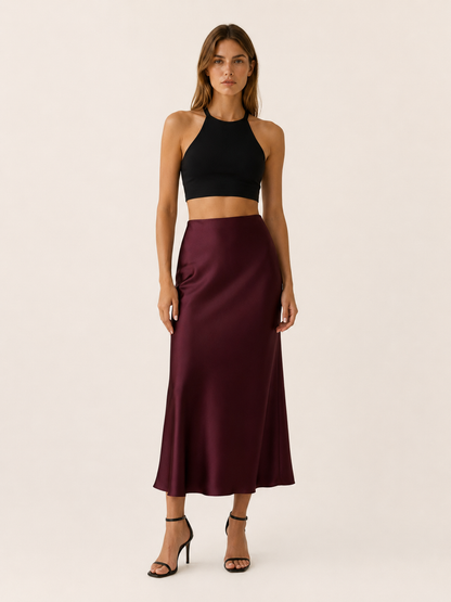 Aurelia | Anteross Satin Midi Skirt with High Waist