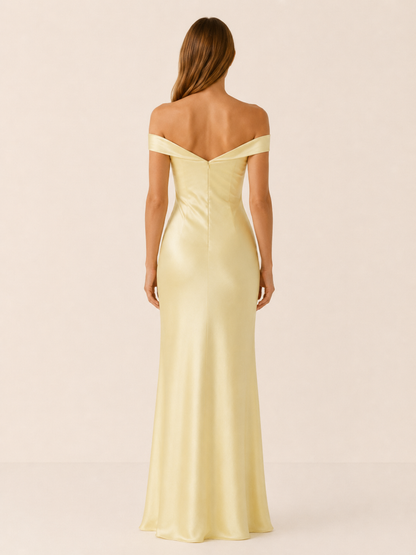 Elara | Anteross Wedding Guest Off Shoulder Maxi Dress with Fitted Bodice
