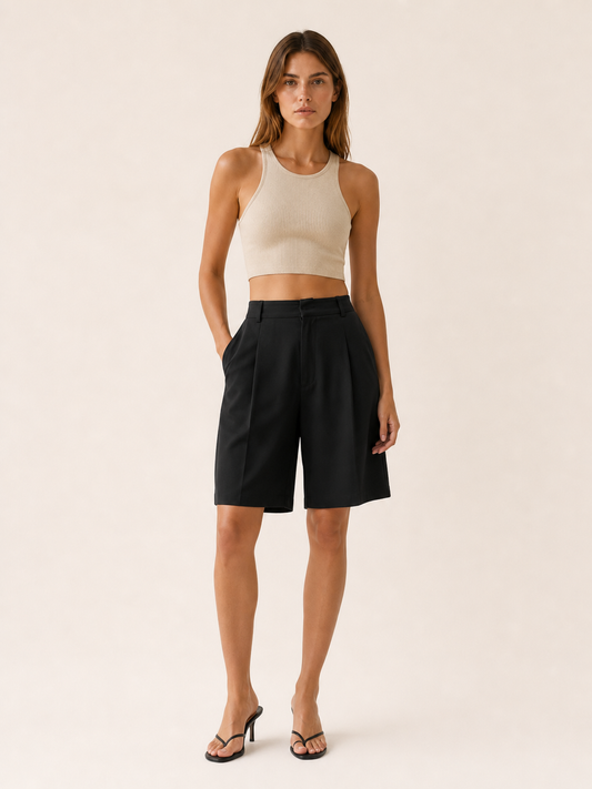 Elara | Anteross Bermuda Shorts High Waist Pleated