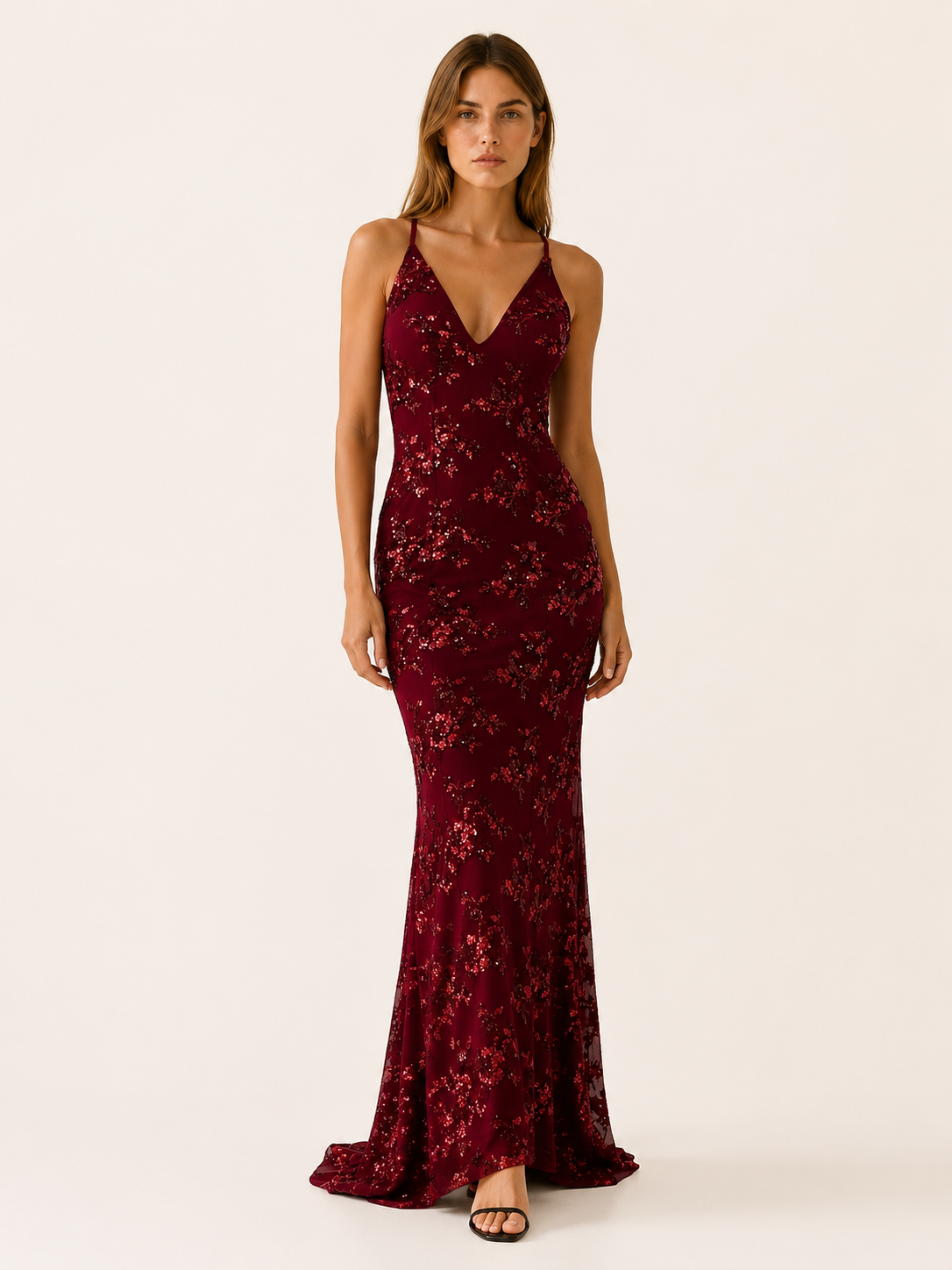 Seraphine | Anteross Wedding Guest Sequin Maxi Dress with Fitted Silhouette