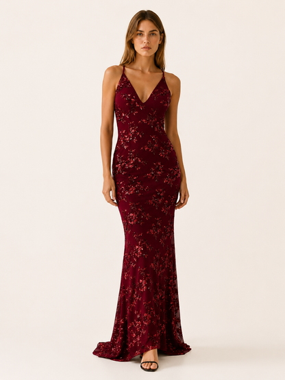 Seraphine | Anteross Wedding Guest Sequin Maxi Dress with Fitted Silhouette