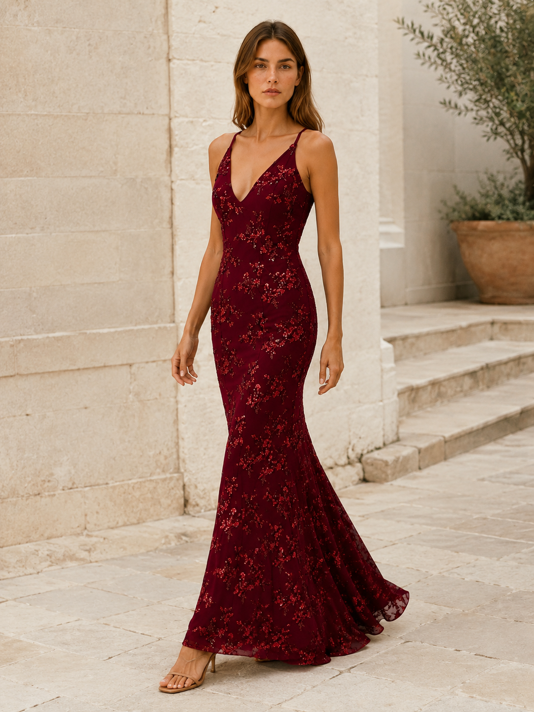 Seraphine | Anteross Wedding Guest Sequin Maxi Dress with Fitted Silhouette