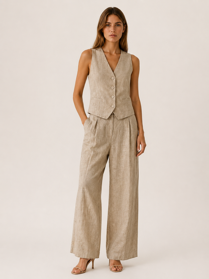 Aurelia | Anteross Wedding Guest Outfit Two Piece Set with Tailored Vest and Wide Leg Trousers