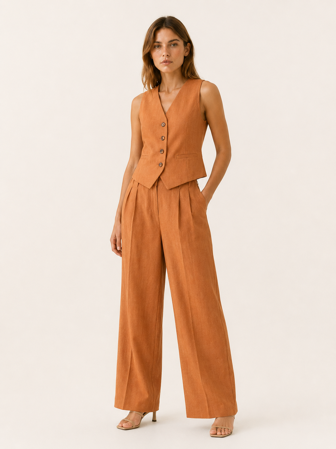 Aurelia | Anteross Wedding Guest Outfit Two Piece Set with Tailored Vest and Wide Leg Trousers