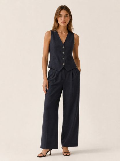 Aurelia | Anteross Wedding Guest Outfit Two Piece Set with Tailored Vest and Wide Leg Trousers