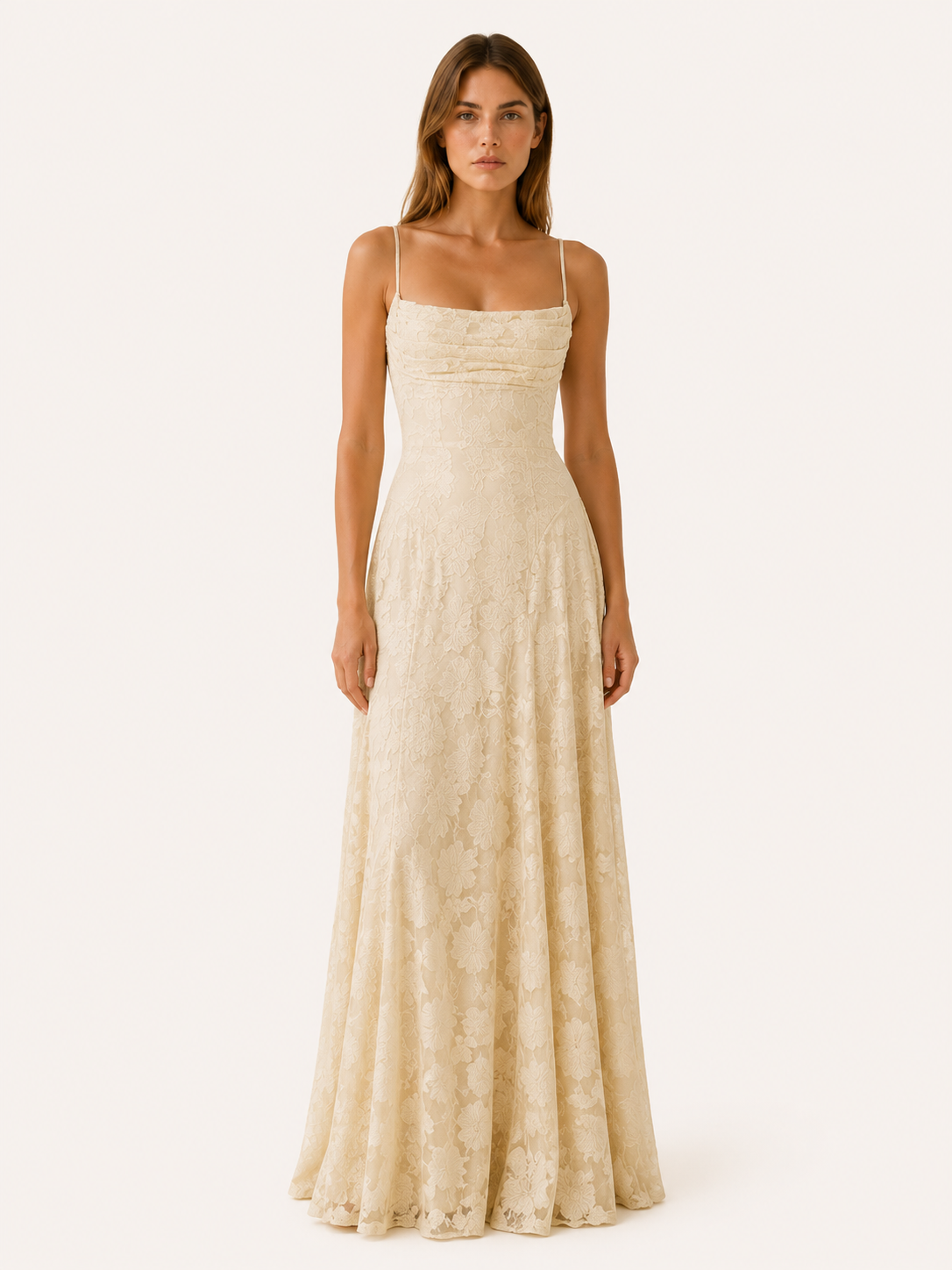 Amelie | Anteross Wedding Guest Floral Lace Maxi Dress with Square Neckline
