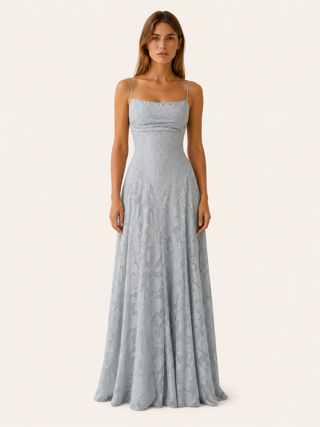 Amelie | Anteross Wedding Guest Floral Lace Maxi Dress with Square Neckline