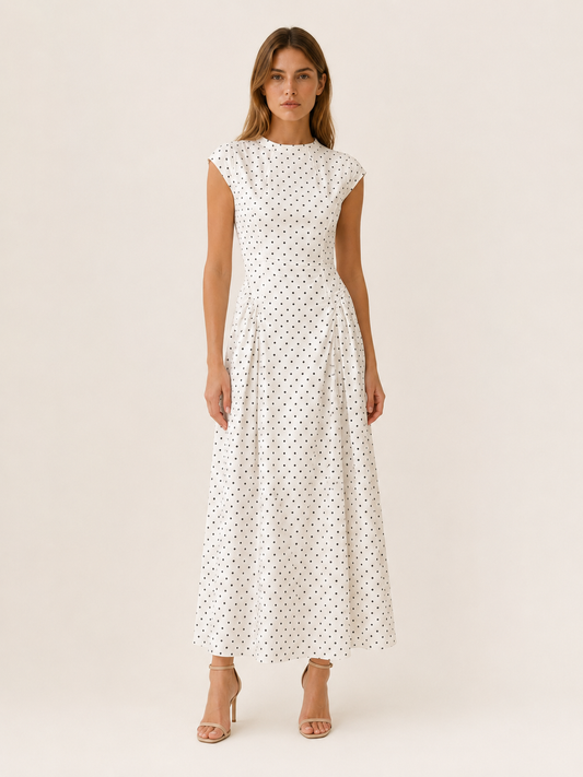 Celeste | Anteross Wedding Guest Polka Dot Maxi Dress with Cap Sleeves