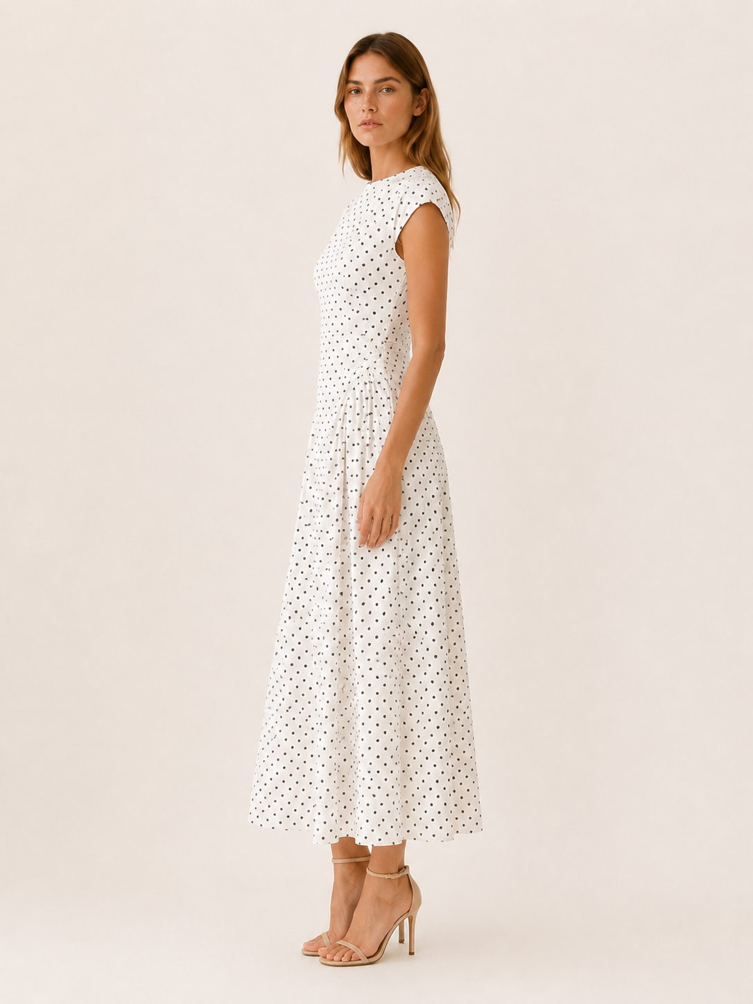 Celeste | Anteross Wedding Guest Polka Dot Maxi Dress with Cap Sleeves