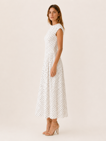 Celeste | Anteross Wedding Guest Polka Dot Maxi Dress with Cap Sleeves
