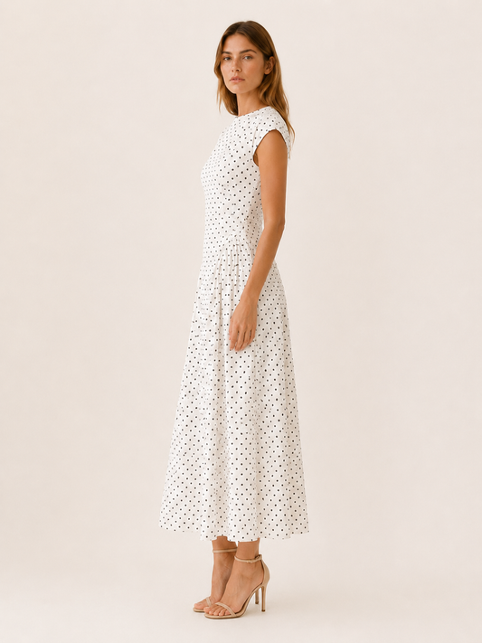 Celeste | Anteross Wedding Guest Polka Dot Maxi Dress with Cap Sleeves