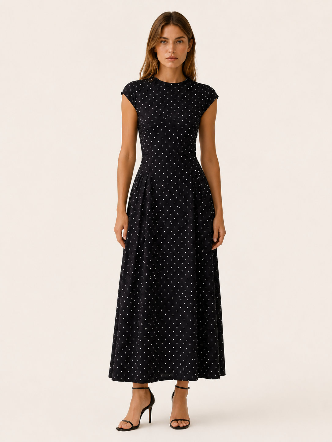 Celeste | Anteross Wedding Guest Polka Dot Maxi Dress with Cap Sleeves