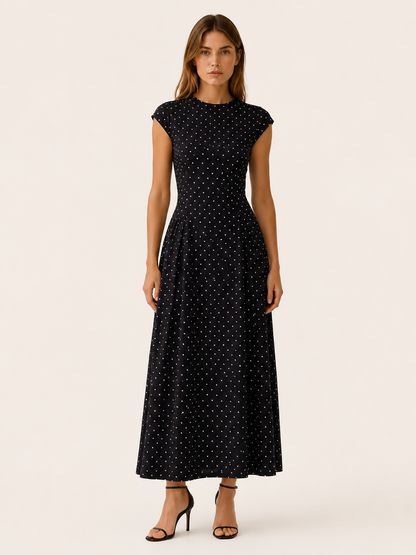 Celeste | Anteross Wedding Guest Polka Dot Maxi Dress with Cap Sleeves
