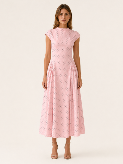 Celeste | Anteross Wedding Guest Polka Dot Maxi Dress with Cap Sleeves